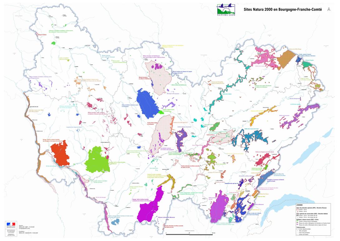 Carte du réseau Natura 2000 en Bourgogne-Franche-Comté